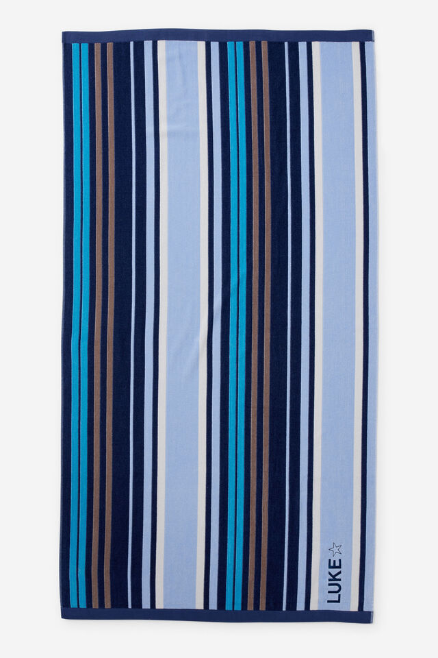 Capri Cotton Beach Towel Personalisation, BOHO STRIPE BLUE MULTI
