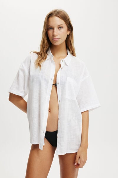 The Essential Short Sleeve Beach Shirt, WHITE