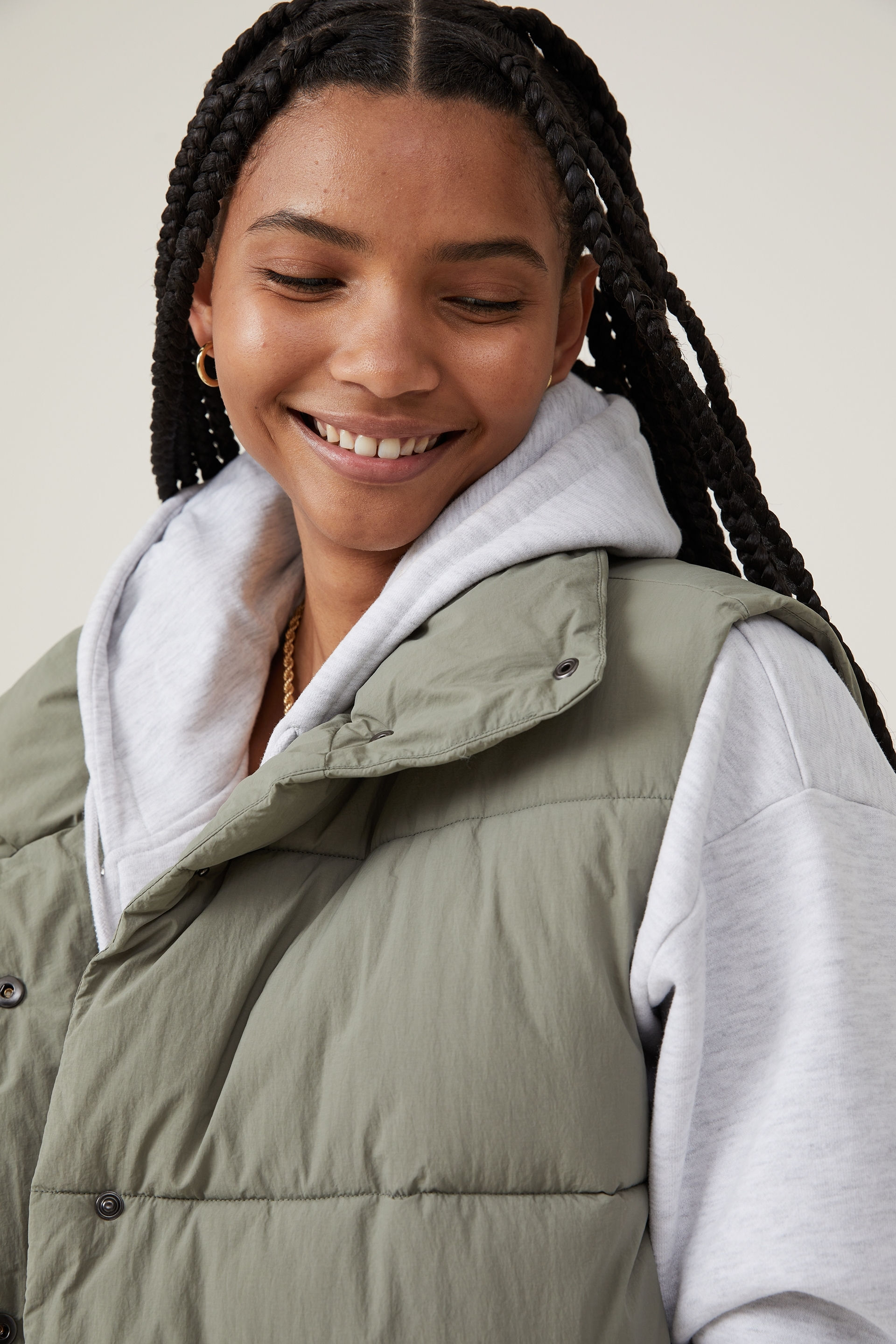 Women's Khaki The Recycled Mother Puffer Vest 2.0 | Cotton On Body
