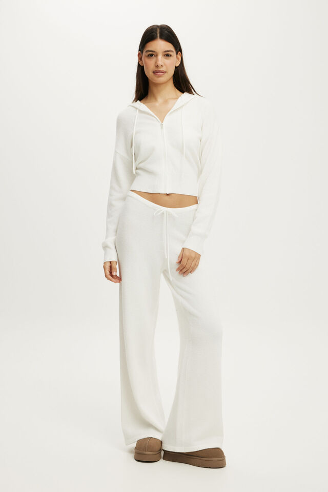 Hooded Zip Up Knit Cardi, CLOUD DANCER