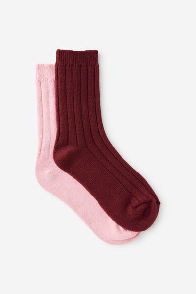 Cozy Ribbed Sleep Sock 2Pk, GINGERBERRY/PINK KISS