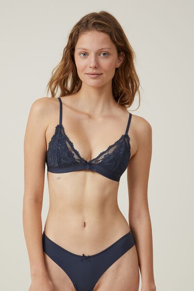 Everyday Lace Triangle Padded Bralette, NAVY INK