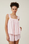 Linen Blend Ruffle Tank And Short Set, ROSIE FLORAL PINK/LACE TRIM - alternate image 4