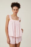 Linen Blend Ruffle Tank And Short Set, ROSIE FLORAL PINK/LACE TRIM - alternate image 4