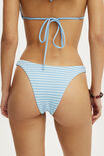 Soft Dip High Side Brazilian Bikini Bottom, CLEAR SEA BLUE TEXTURE STRIPE - example image 5