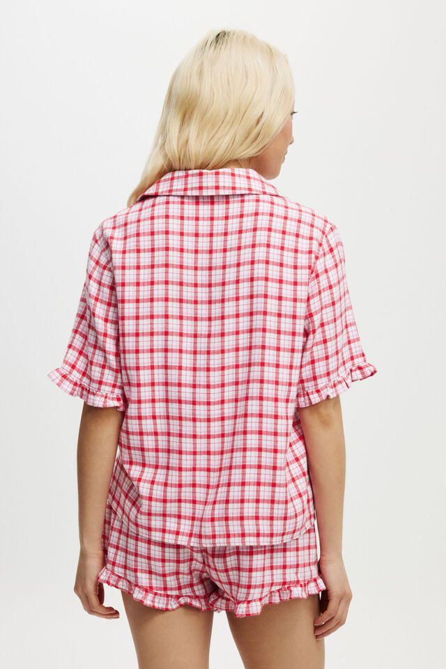 Flannel Short Sleeve Shirt And Short Personalised, ROBBIN CHECK/CHERRY POP