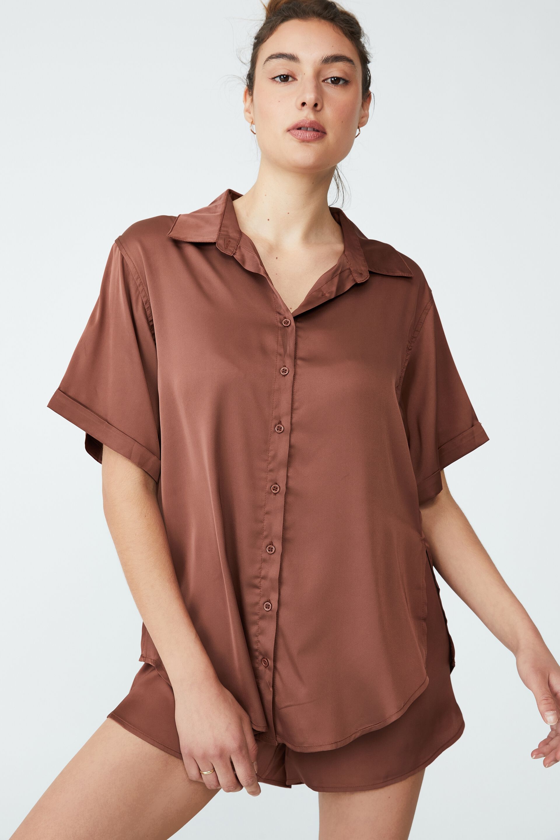 Gifts Gifts For Her | Short Sleeve Satin Sleep Shirt - ZF21117