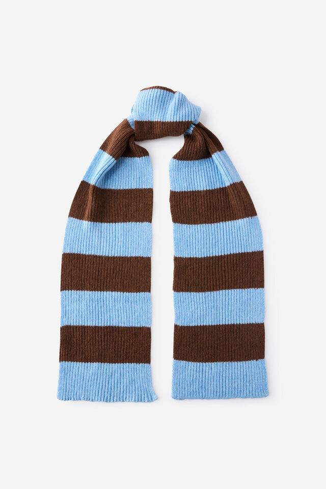 Body Chunky Knit Scarf, CHESTNUT/ CAMPUS BLUE STRIPE