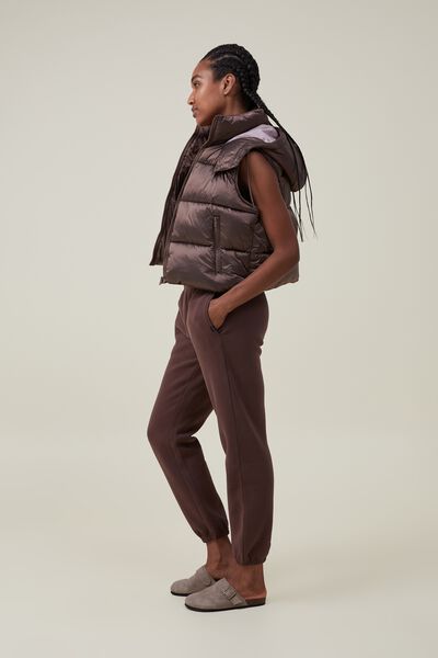 The Recycled Mother Hooded Puffer Vest, DEEP TAUPE/ MUSHROOM PEARL