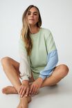 Super Soft Long Sleeve Sweater, PASTEL GREEN COLOUR BLOCK
