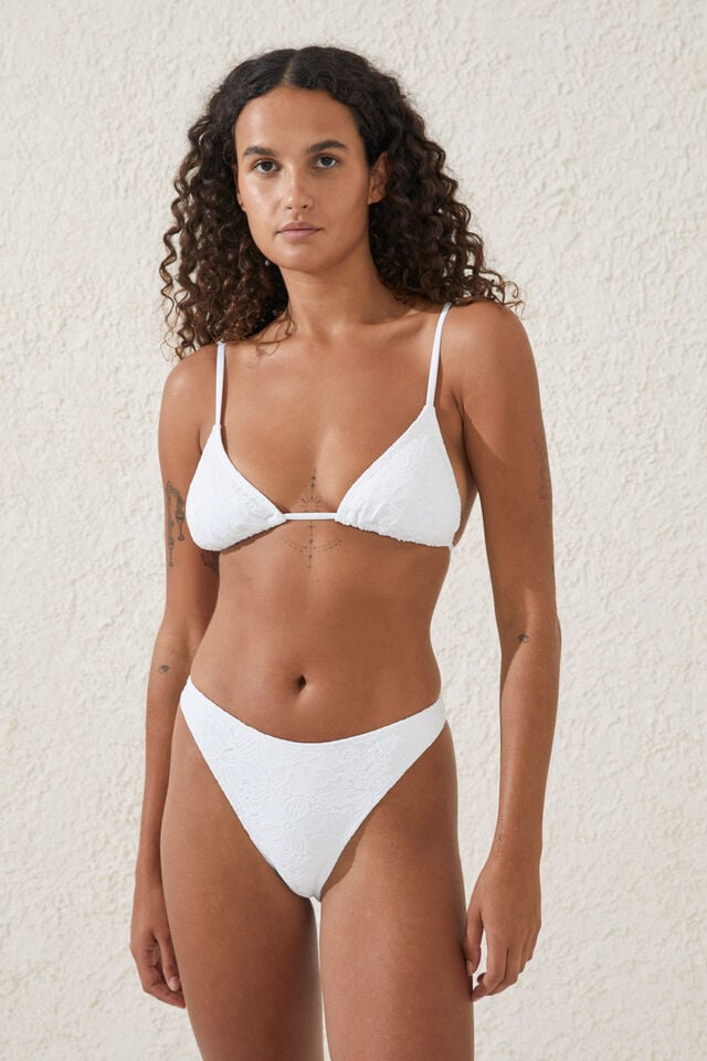 Refined High Side Brazilian Bikini Bottom, CREAM/LACE