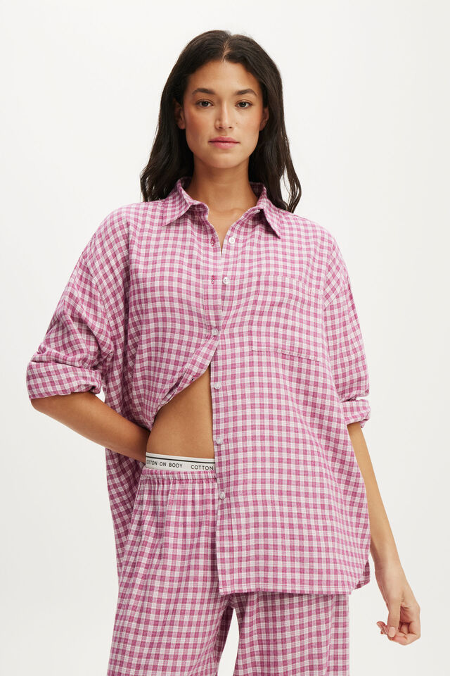 Personalised Cloud Soft Flannel Oversized Shirt, LUCY CHECK PINK KISS