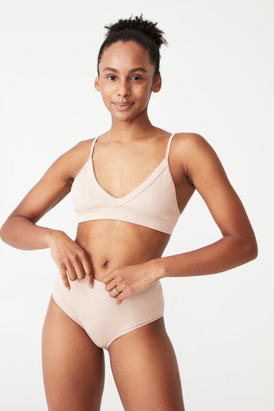 Seamless Chunky Triangle Padded Bralette, NEW LATTE
