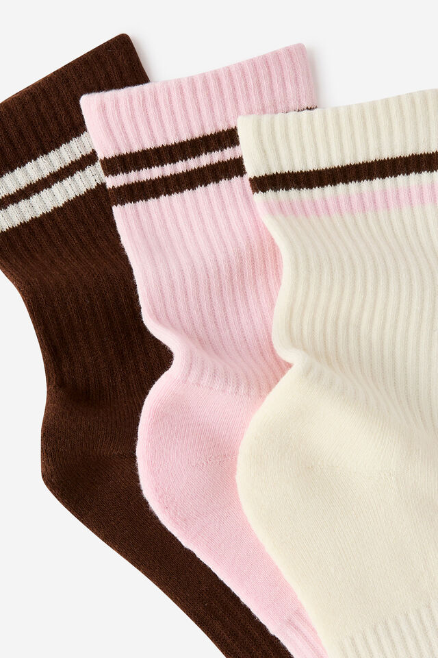 Move Crew Sock 3Pk, COCONUT MILK/ CHESTNUT/ CHERRY DREAM