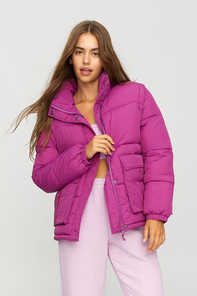 The Recycled Mother Two Way Puffer Jacket, DEEP ORCHID