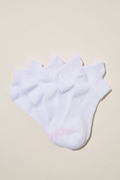 Body 5Pk Ankle Sport Sock, WHITE