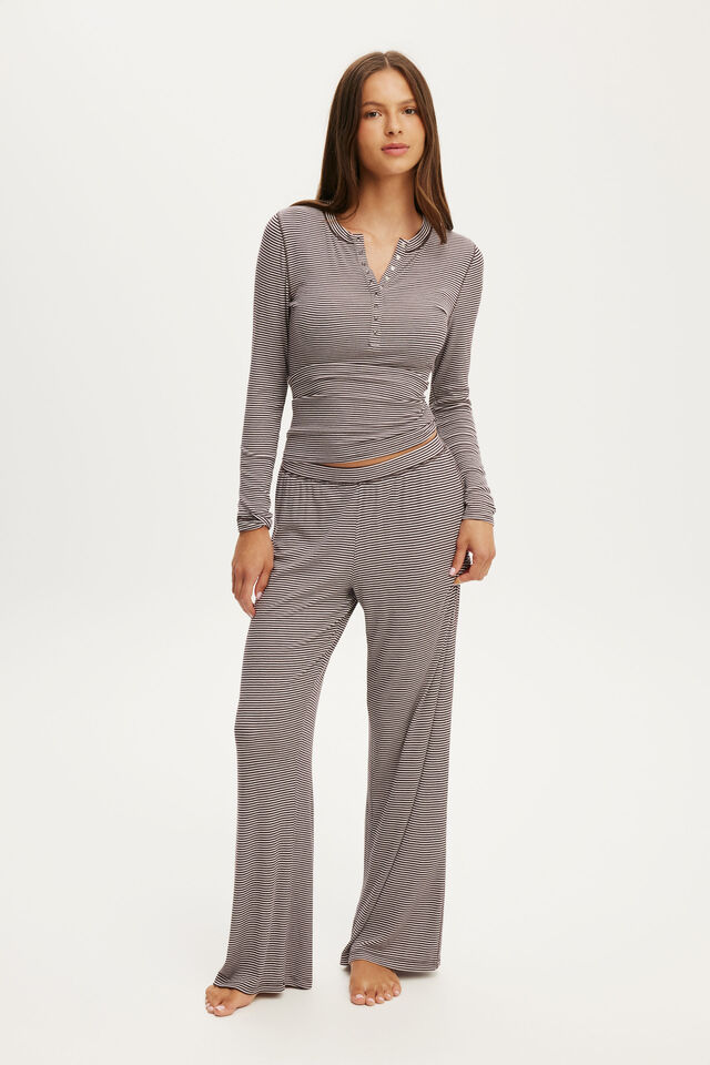 Airy Soft Lounge Henley, PINK KISS/CHOCOLATE PLUM BILLY STRIPE