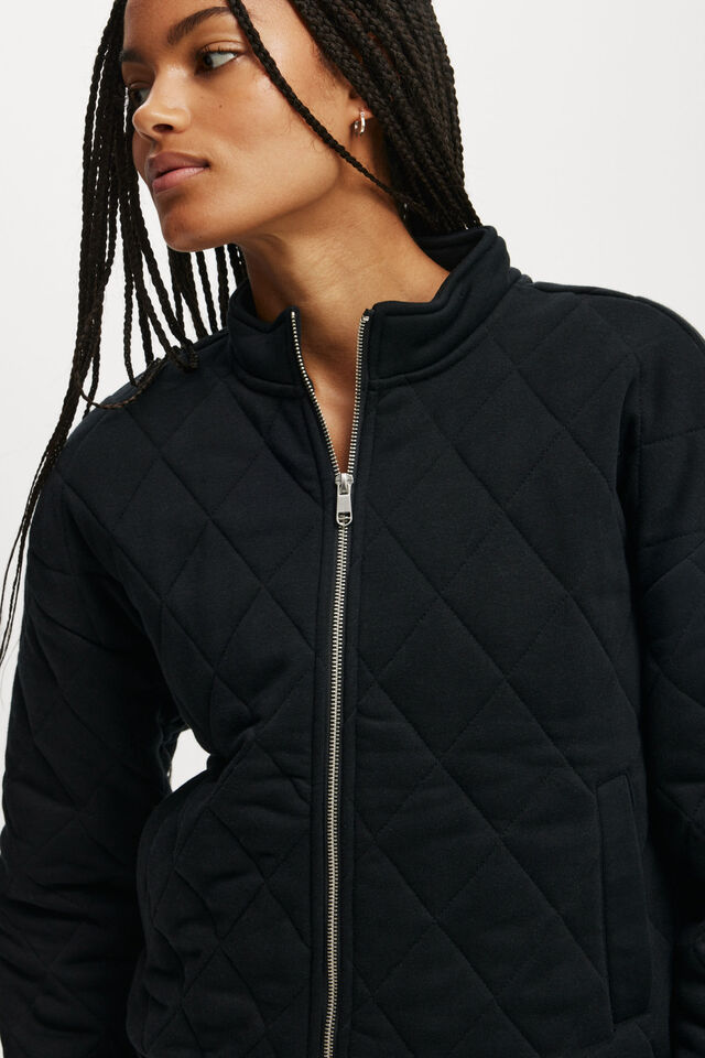 Active Quilted Zip Through, BLACK