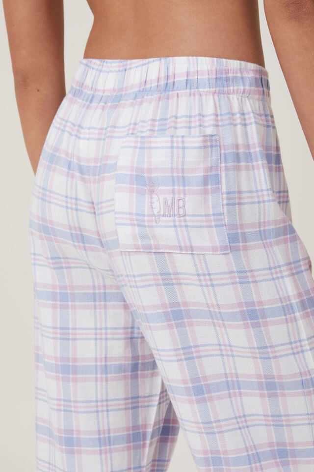 Flannel Boyfriend Boxer Pant Personalised, WHITE/BLUE/PINK CHECK