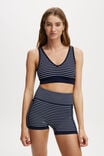 Seamless Pocket Shortie Short, DARK WATER/ WHITE STRIPE - alternate image 4