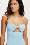 Strapless Knot Front One Piece Brazilian, CLEAR SEA BLUE WAFFLE - example image 2