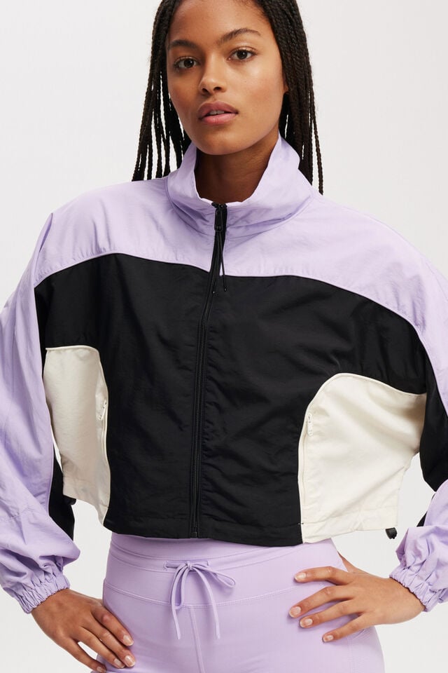 Cropped Contrast Anorak, PURPLE ROSE/BLACK/COCONUT MILK