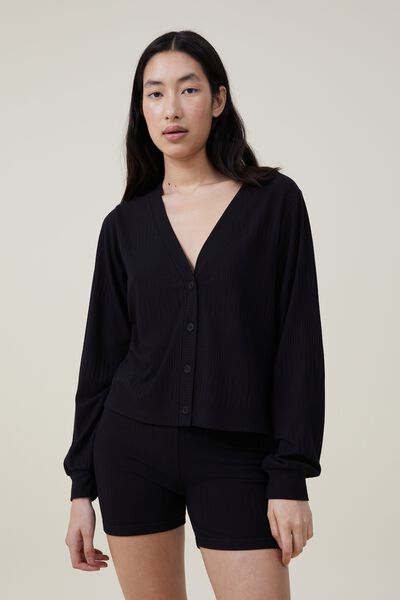 Supersoft Relaxed Cardi, BLACK RIB