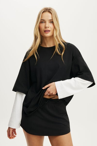Active Double Layered Ls Tee, BLACK/WHITE