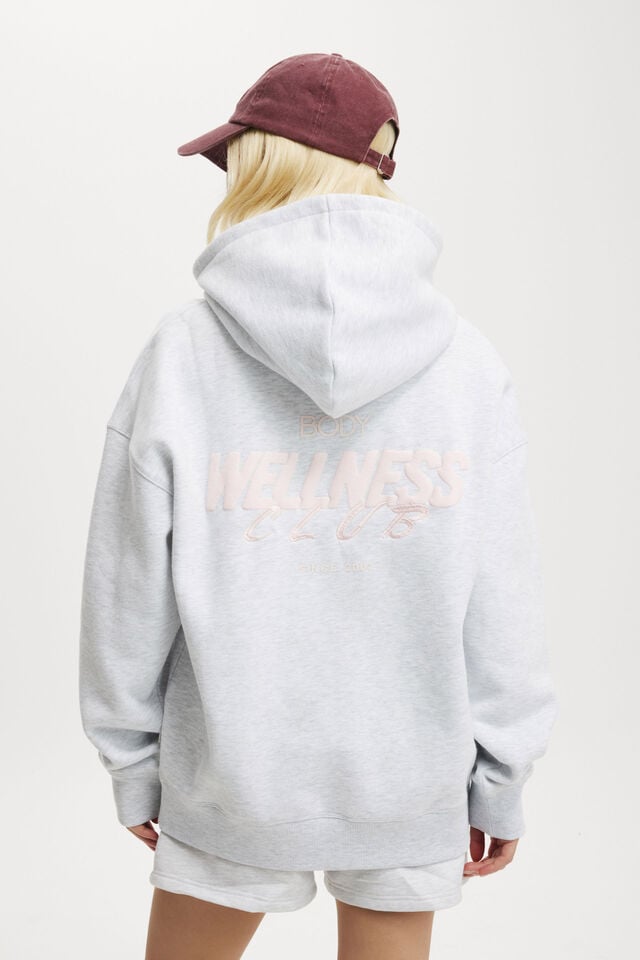 Plush Premium Graphic Hoodie, CLOUDY GREY MARLE/WELLNESS CLUB CHERRY DREAM