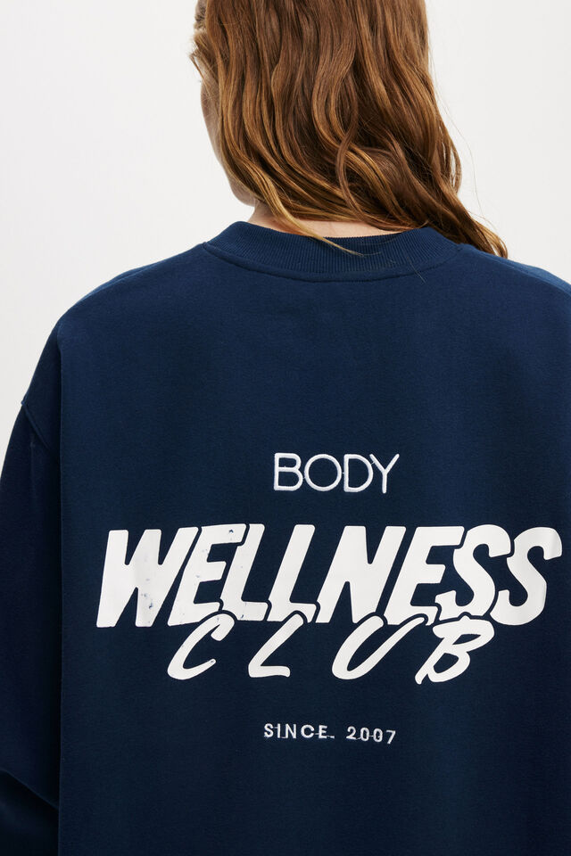 Plush Graphic Crew Sweatshirt, DARK WATER/BODY WELLNESS CLUB