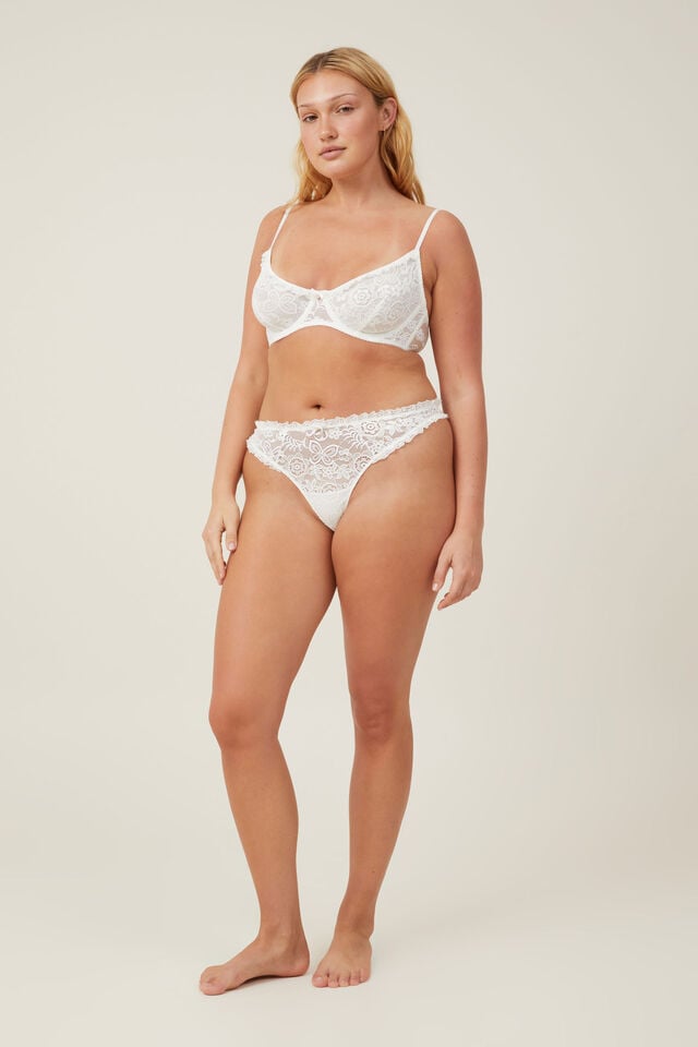 Butterfly Lace Thong Brief, CREAM