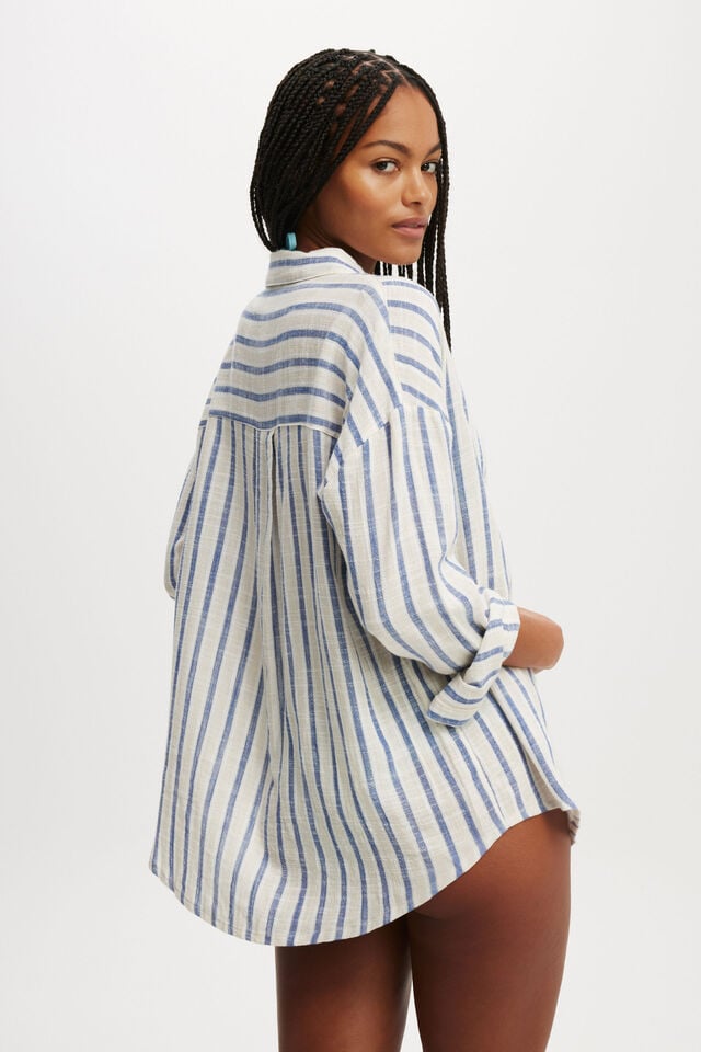 The Essential Beach Shirt, BLUE/NATURAL STRIPE