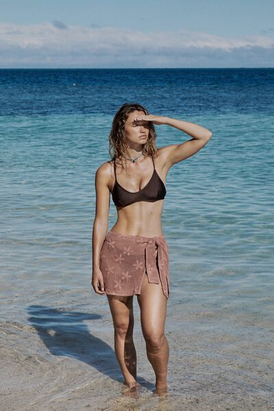 Open Mesh Beach Mini Sarong Skirt, ROSE DUST/FLORAL