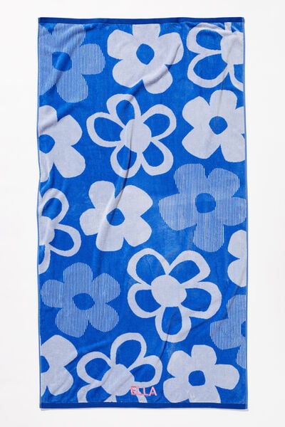 Cotton Beach Towel Personalised, POP FLORAL BLUE