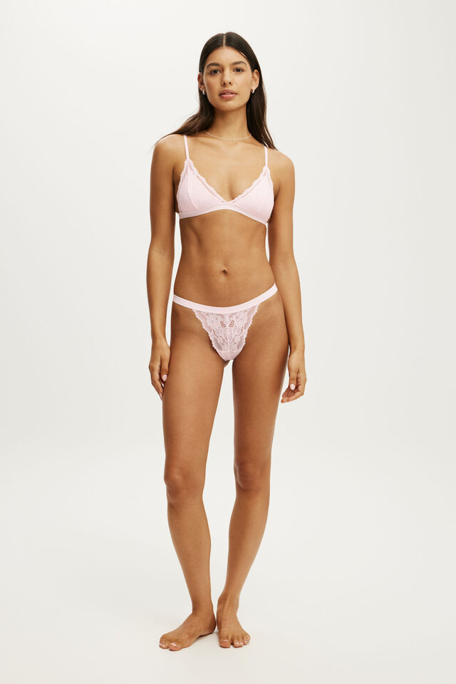 Everyday Lace Triangle Padded Bralette, PINK KISS/TONAL ELASTIC