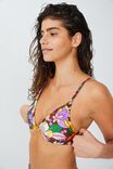 Contrast Fixed Triangle Bikini Top, BLOOMING RETRO FLORAL GREEN SHIMMER