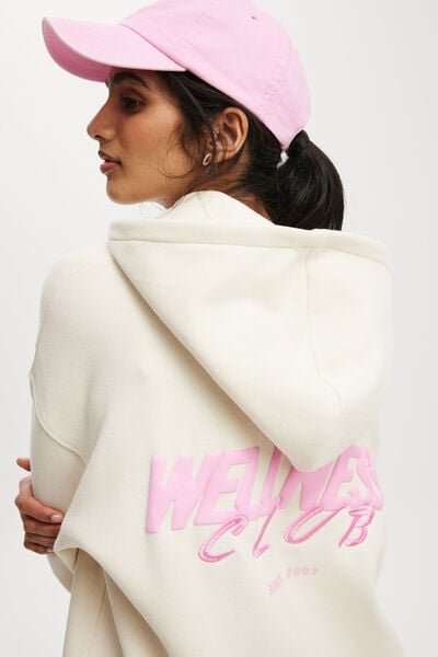 Plush Premium Graphic Hoodie, COCONUT MILK/WELLNESS CLUB MILLENNIAL PINK