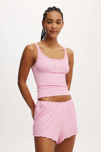 Sleepy Rib Henley Tank, MILLENIAL PINK MARLE