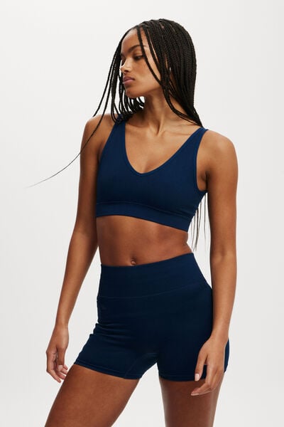 Seamless Plunge Strappy Back Crop, DARK WATER