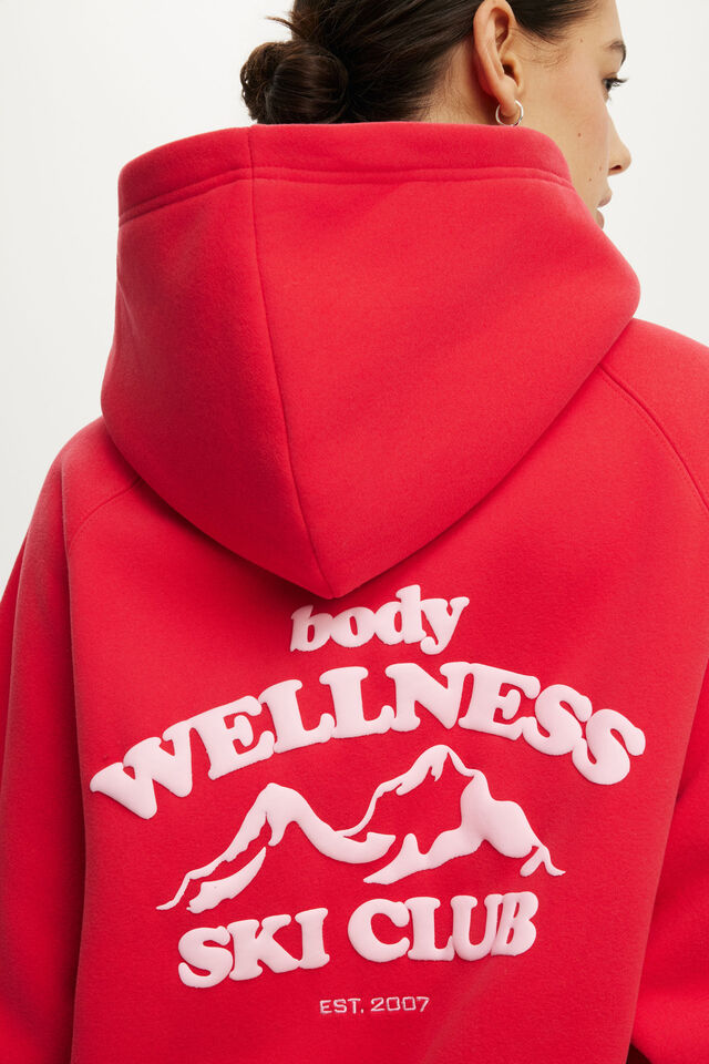 Plush Premium Graphic Raglan Hoodie, CHARGED RED/OFF SEASON