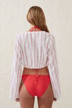 Knot Front Beach Long Sleeve Top, LOBSTER RED STRIPE - alternate image 3