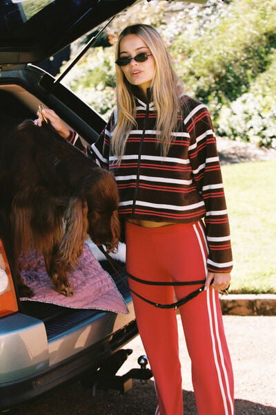 Polar Fleece Raglan Jacket, CHESTNUT STRIPE