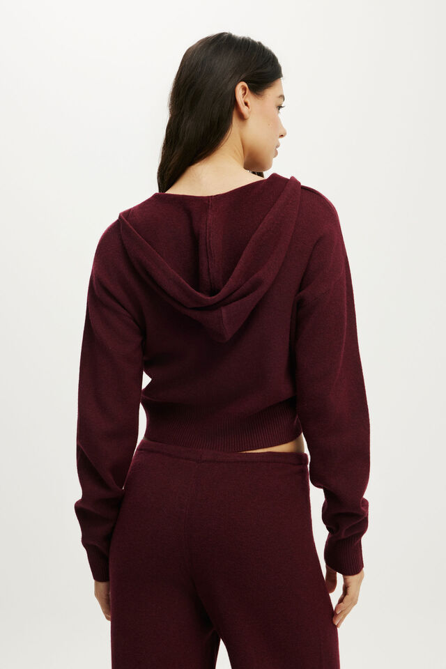 Hooded Zip Up Knit Cardi, GINGERBERRY