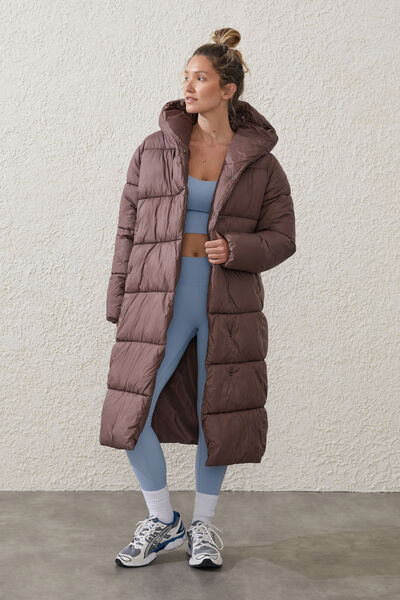 The Mother Puffer Wrap Longline Jacket, DEEP TAUPE