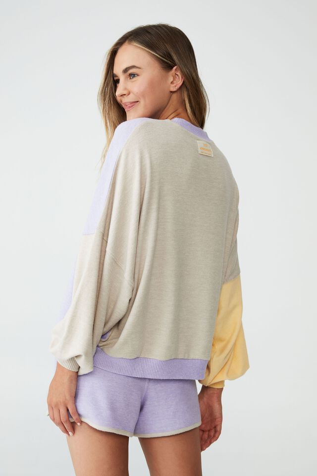Super Soft Long Sleeve Sweater, LILAC ROSE COLOUR BLOCK