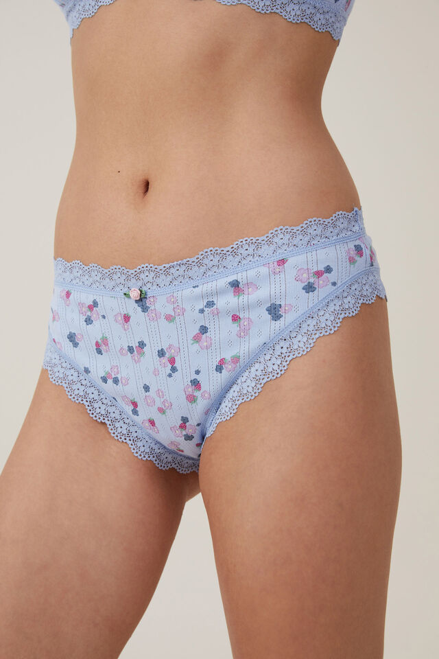 Floral Lace Cheeky Panty in Blue