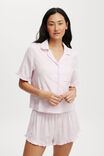 Flannel Short Sleeve Shirt And Short Sleep Set, PINK PINSTRIPE - alternate image 4