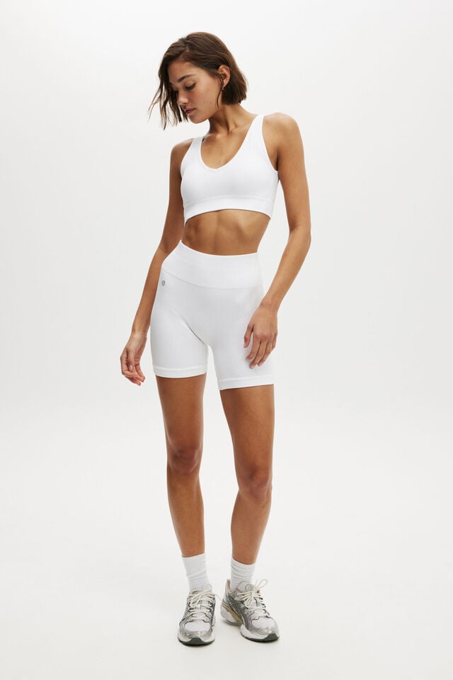 Seamless Plunge Strappy Back Crop, WHITE