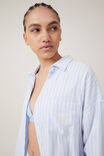 Flannel Boyfriend Long Sleeve Shirt Personalised, BLUE/WHITE/PANNA COTTA STRIPE - alternate image 2