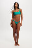 Gathered Thick Strap Brazilian Bikini Bottom, DEEP GREEN SHIMMER - alternate image 1